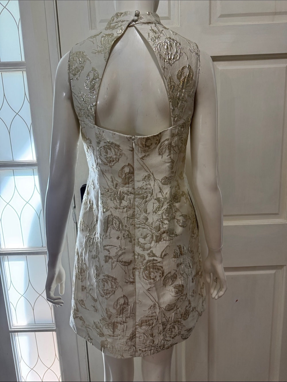 Aidan Mattox Ivory Metallic Floral Jacquard Mini Dress Size 6